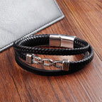 Fortune Jewel Handmade Chain Link Design Titanium Steel Leather Strengthen Bracelet - Fortune Jewel