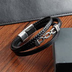 Fortune Jewel Handmade Chain Link Design Titanium Steel Leather Strengthen Bracelet - Fortune Jewel