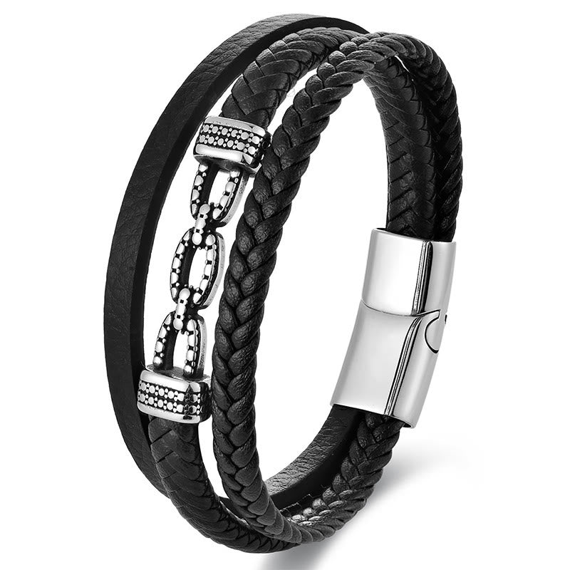 Fortune Jewel Handmade Chain Link Design Titanium Steel Leather Strengthen Bracelet - Fortune Jewel