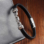 Fortune Jewel Handmade Chain Link Design Titanium Steel Leather Strengthen Bracelet - Fortune Jewel