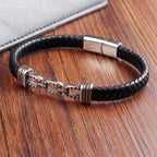 Fortune Jewel Handmade Chain Link Design Titanium Steel Leather Strengthen Bracelet - Fortune Jewel