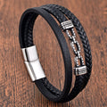 Fortune Jewel Handmade Chain Link Design Titanium Steel Leather Strengthen Bracelet - Fortune Jewel