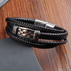 Fortune Jewel Chain Link Design Titanium Steel Multi-layer Leather Balance Braided Bracelet - Fortune Jewel