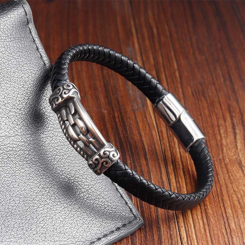 Fortune Jewel Chain Link Design Titanium Steel Multi-layer Leather Balance Braided Bracelet - Fortune Jewel