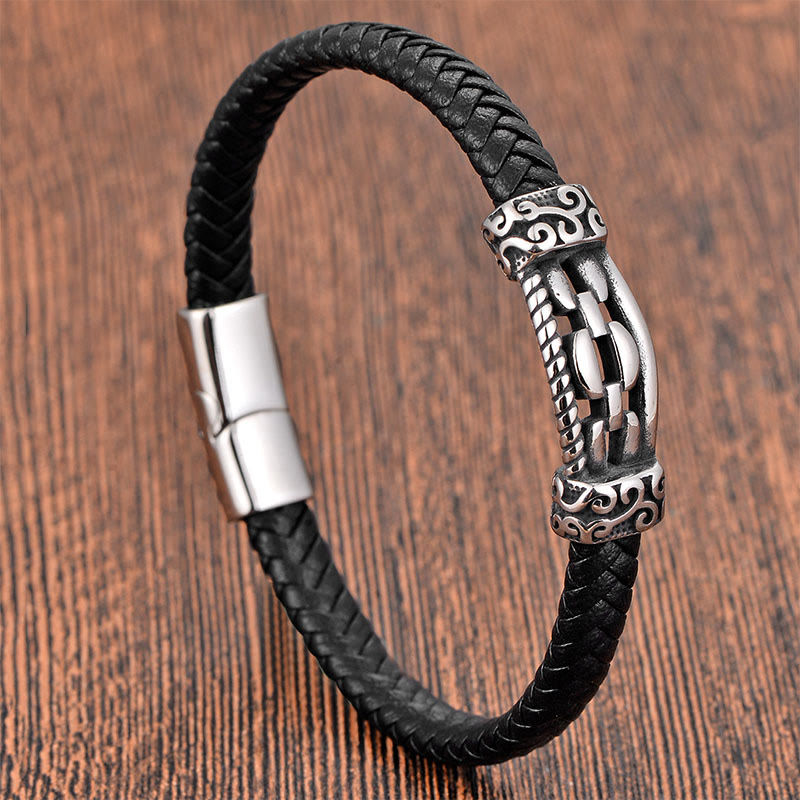 Fortune Jewel Chain Link Design Titanium Steel Multi-layer Leather Balance Braided Bracelet - Fortune Jewel
