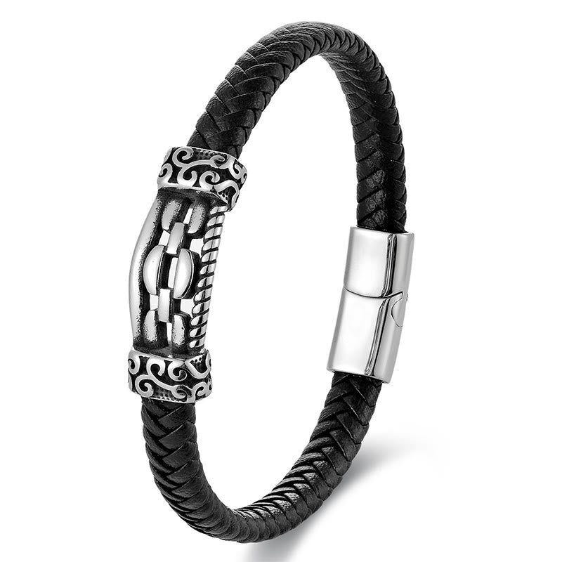 Fortune Jewel Chain Link Design Titanium Steel Multi-layer Leather Balance Braided Bracelet - Fortune Jewel