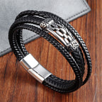 Fortune Jewel Chain Link Design Titanium Steel Multi-layer Leather Balance Braided Bracelet - Fortune Jewel