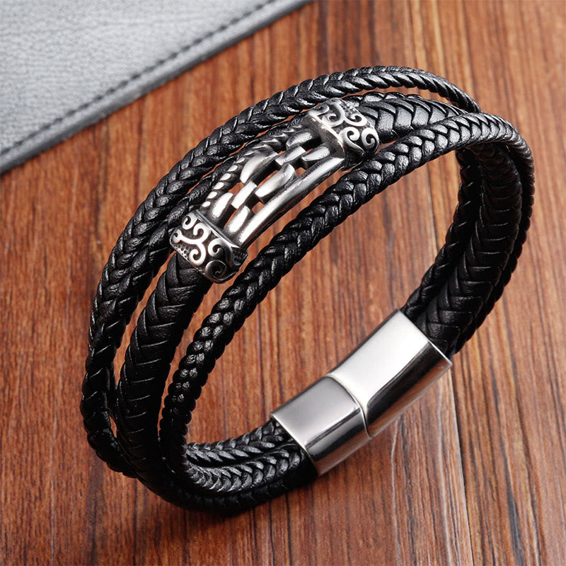 Fortune Jewel Chain Link Design Titanium Steel Multi-layer Leather Balance Braided Bracelet - Fortune Jewel