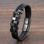 Fortune Jewel Geometric Design Titanium Steel Leather Strengthen Bracelet - Fortune Jewel
