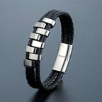 Fortune Jewel Geometric Design Titanium Steel Leather Strengthen Bracelet - Fortune Jewel