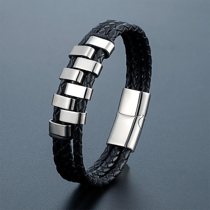 Fortune Jewel Geometric Design Titanium Steel Leather Strengthen Bracelet - Fortune Jewel