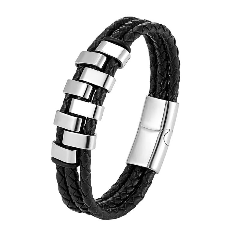 Fortune Jewel Geometric Design Titanium Steel Leather Strengthen Bracelet - Fortune Jewel
