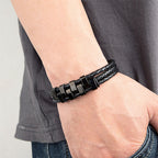 Fortune Jewel Geometric Design Titanium Steel Leather Strengthen Bracelet - Fortune Jewel