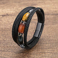 Fortune Jewel Natural Tiger Eye Green Tiger Eye Red Tiger Eye Leather Strengthen Bracelet - Fortune Jewel