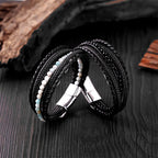 Fortune Jewel Hematite Indian Agate Tiger Eye Amazonite Beaded Leather Strengthen Bracelet - Fortune Jewel