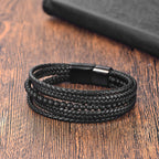 Fortune Jewel Matte Frosting Black Onyx Leather Fortune Multilayered Braided Bracelet - Fortune Jewel