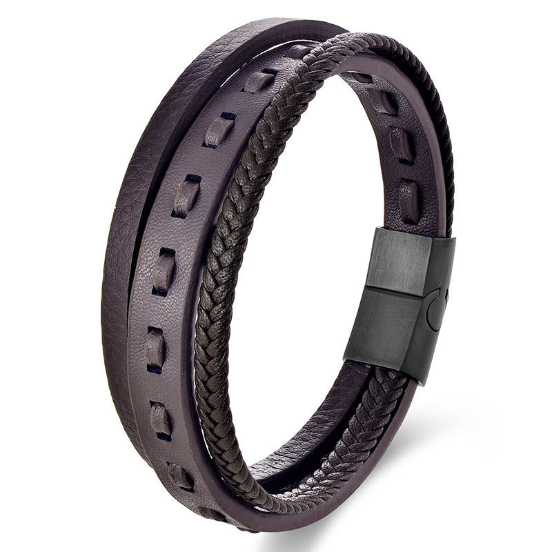 Fortune Jewel Titanium Steel Buckle Multilayered Braided Leather Calm Bracelet - Fortune Jewel