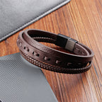 Fortune Jewel Titanium Steel Buckle Multilayered Braided Leather Calm Bracelet - Fortune Jewel