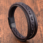 Fortune Jewel Titanium Steel Buckle Multilayered Braided Leather Calm Bracelet - Fortune Jewel