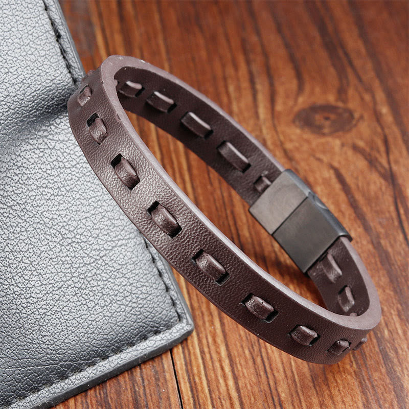 Fortune Jewel Titanium Steel Buckle Multilayered Braided Leather Calm Bracelet - Fortune Jewel