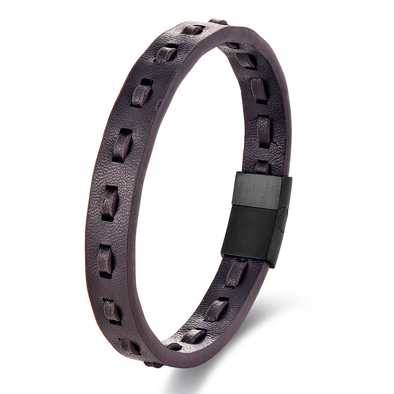 Fortune Jewel Titanium Steel Buckle Multilayered Braided Leather Calm Bracelet - Fortune Jewel