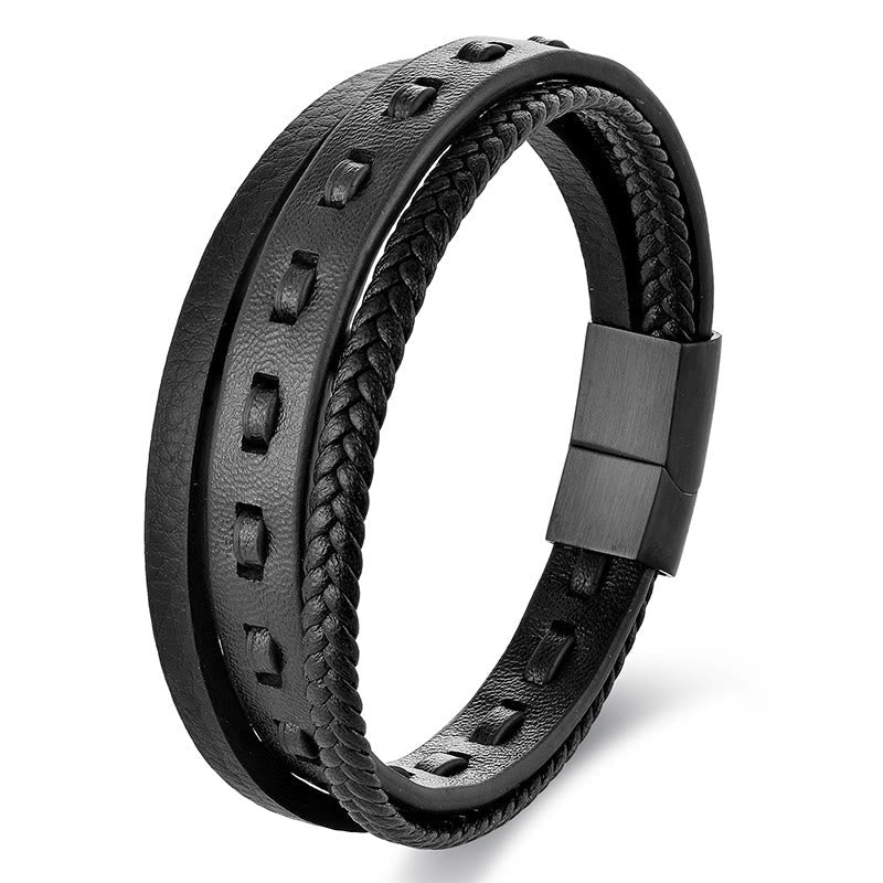 Fortune Jewel Titanium Steel Buckle Multilayered Braided Leather Calm Bracelet - Fortune Jewel