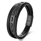 Fortune Jewel Titanium Steel Buckle Multilayered Braided Leather Calm Bracelet - Fortune Jewel