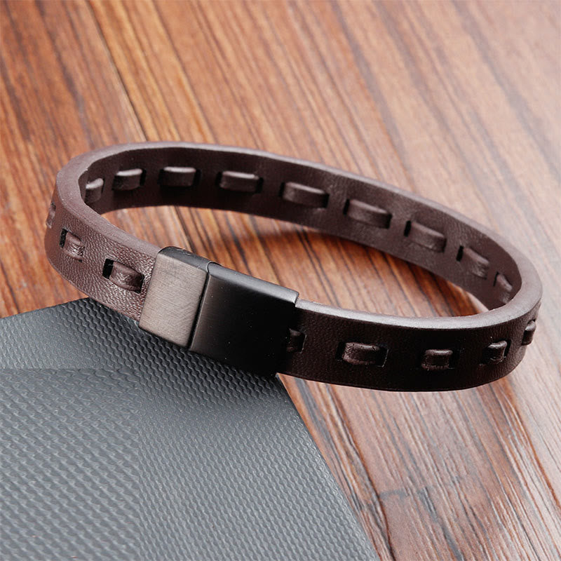 Fortune Jewel Titanium Steel Buckle Multilayered Braided Leather Calm Bracelet - Fortune Jewel