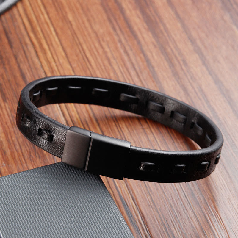 Fortune Jewel Titanium Steel Buckle Multilayered Braided Leather Calm Bracelet - Fortune Jewel