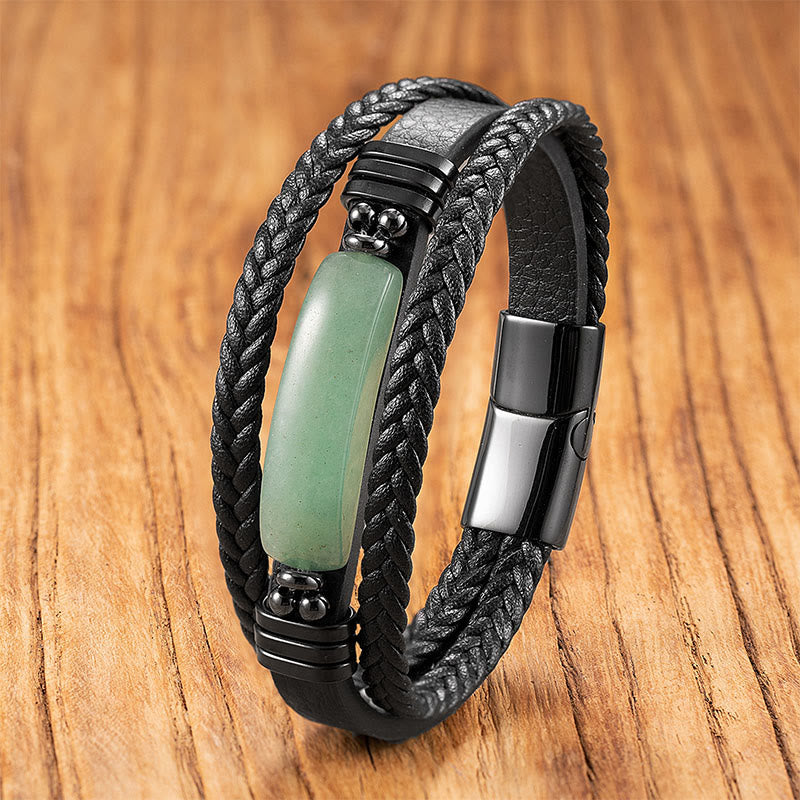 Fortune Jewel Hematite Lazurite Lapis Lazuli Black Glitter Stone Pink Crystal Titanium Steel Leather Strengthen Bracelet - Fortune Jewel