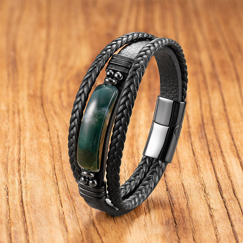 Fortune Jewel Hematite Lazurite Lapis Lazuli Black Glitter Stone Pink Crystal Titanium Steel Leather Strengthen Bracelet - Fortune Jewel