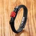 Fortune Jewel Cinnabar Buddha Symbol Koi Fish Dragon Fu Character Pi Xiu Design Leather Blessing Bracelet - Fortune Jewel