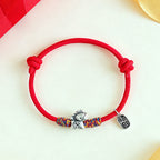 Fortune Jewel 999 Sterling Silver Year Of The Horse Fu Character Attract Fortune String Rope Luck Bracelet - Fortune Jewel