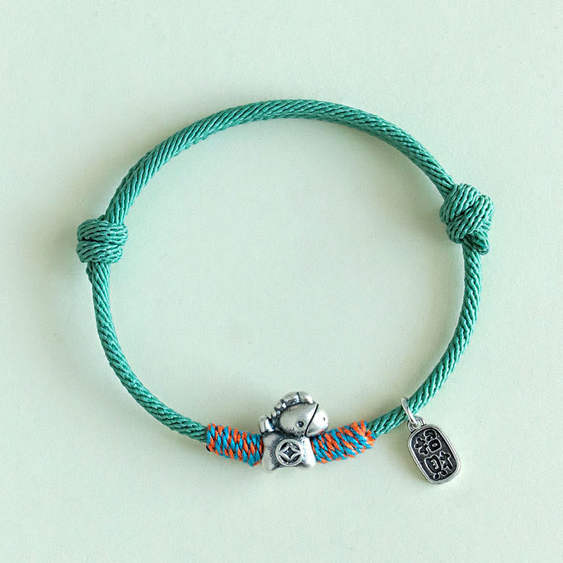 Fortune Jewel 999 Sterling Silver Year Of The Horse Fu Character Attract Fortune String Rope Luck Bracelet - Fortune Jewel