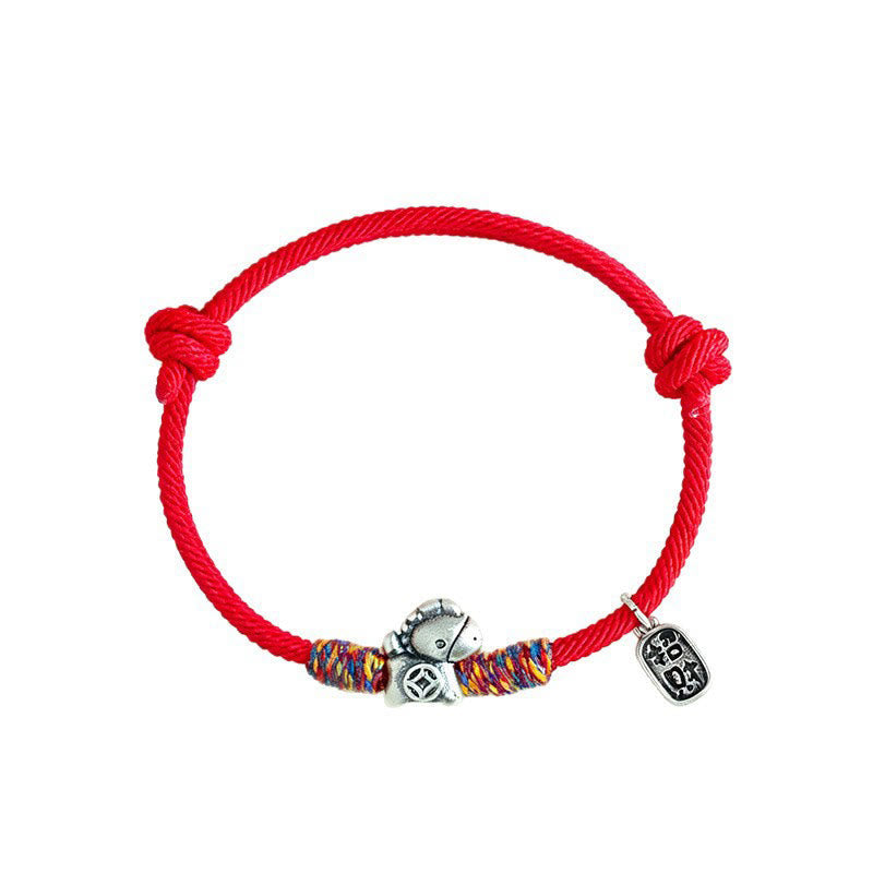 Fortune Jewel 999 Sterling Silver Year Of The Horse Fu Character Attract Fortune String Rope Luck Bracelet - Fortune Jewel