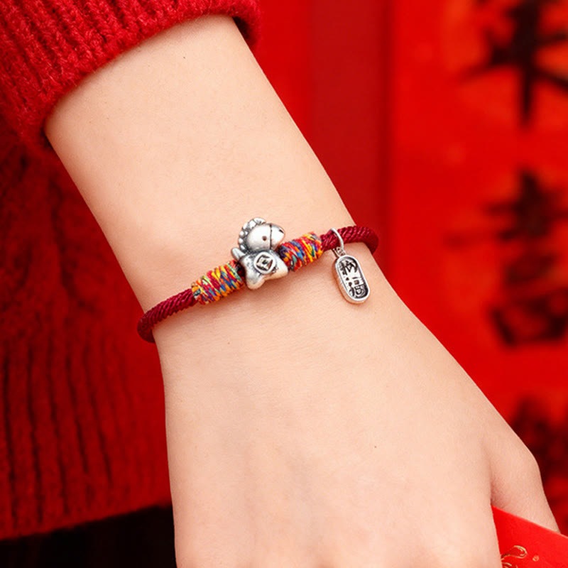 Fortune Jewel 999 Sterling Silver Year Of The Horse Fu Character Attract Fortune String Rope Luck Bracelet - Fortune Jewel