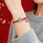 Fortune Jewel 999 Sterling Silver Year Of The Horse Fu Character Attract Fortune String Rope Luck Bracelet - Fortune Jewel