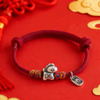 Fortune Jewel 999 Sterling Silver Year Of The Horse Fu Character Attract Fortune String Rope Luck Bracelet - Fortune Jewel