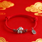 Fortune Jewel 999 Sterling Silver Year Of The Horse Fu Character Attract Fortune String Rope Luck Bracelet - Fortune Jewel