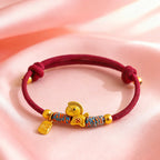 Fortune Jewel 999 Sterling Silver Year Of The Horse Fu Character Charm Colorful String Rope Luck Bracelet - Fortune Jewel