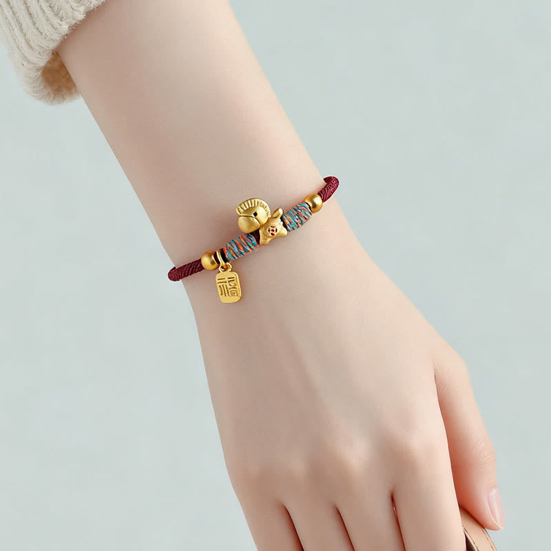 Fortune Jewel 999 Sterling Silver Year Of The Horse Fu Character Charm Colorful String Rope Luck Bracelet - Fortune Jewel