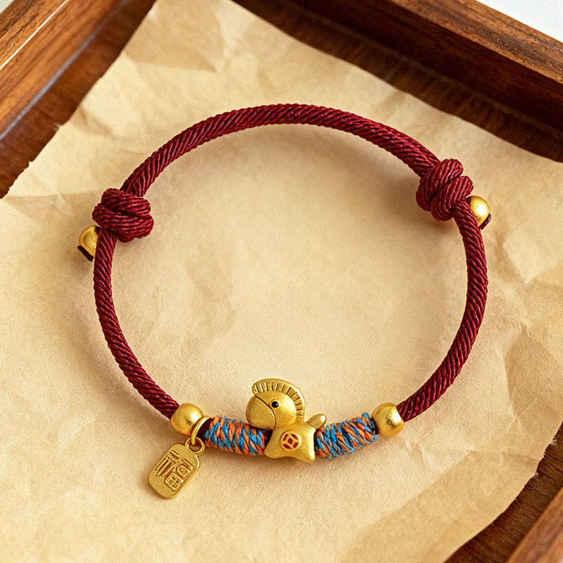 Fortune Jewel 999 Sterling Silver Year Of The Horse Fu Character Charm Colorful String Rope Luck Bracelet - Fortune Jewel