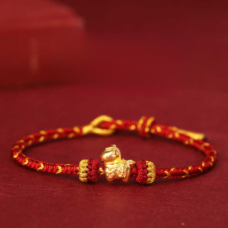 Fortune Jewel 999 Gold Year Of The Horse Braided String Rope Luck Adjustable Bracelet - Fortune Jewel