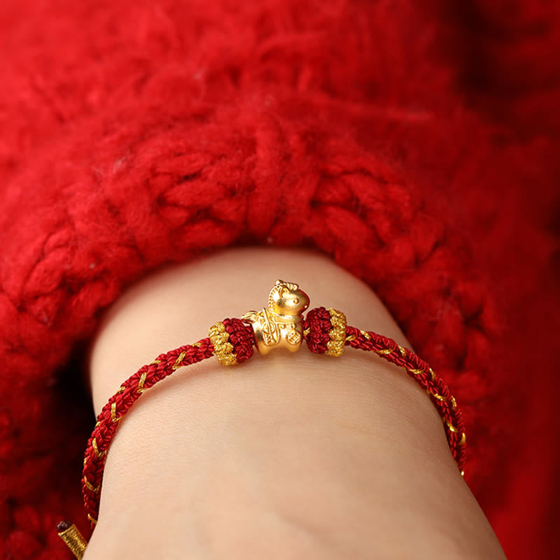 Fortune Jewel 999 Gold Year Of The Horse Braided String Rope Luck Adjustable Bracelet - Fortune Jewel