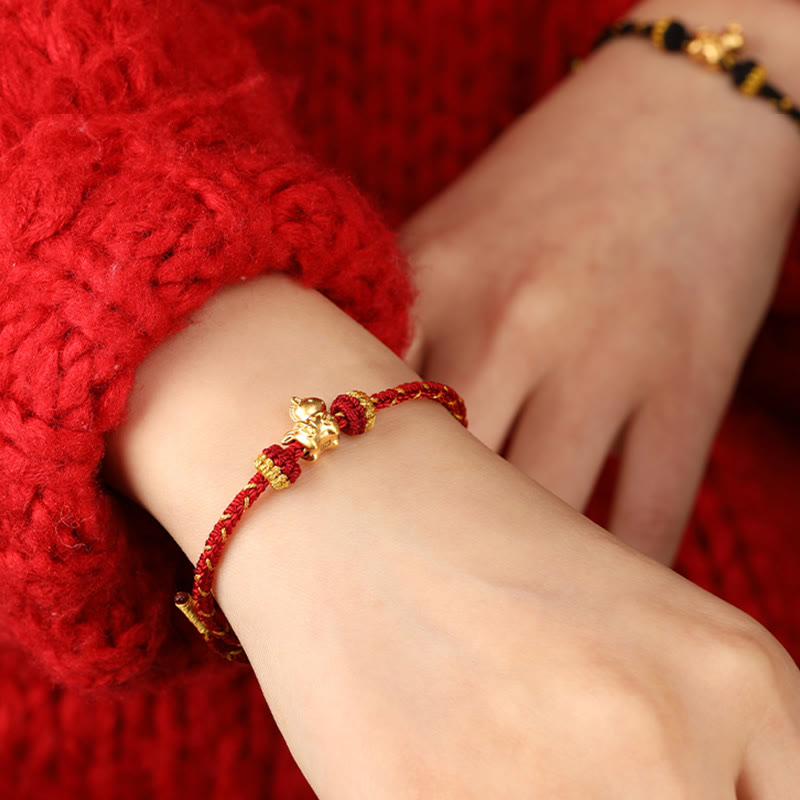 Fortune Jewel 999 Gold Year Of The Horse Braided String Rope Luck Adjustable Bracelet - Fortune Jewel