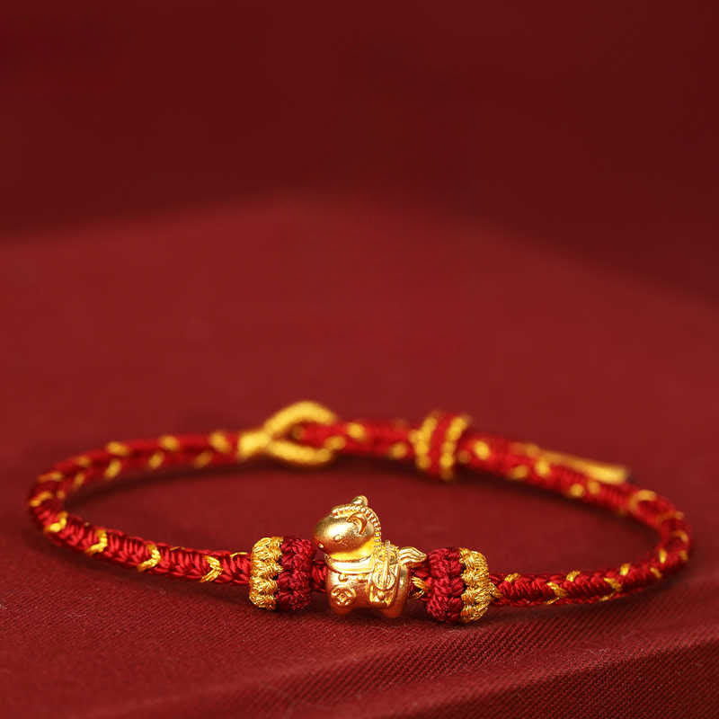 Fortune Jewel 999 Gold Year Of The Horse Braided String Rope Luck Adjustable Bracelet - Fortune Jewel