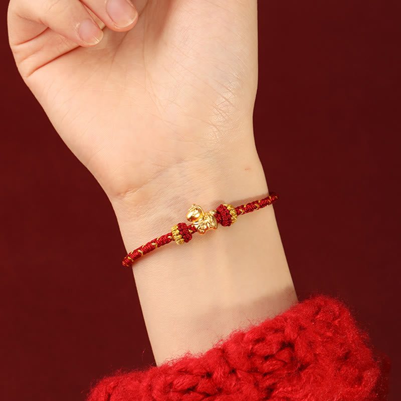 Fortune Jewel 999 Gold Year Of The Horse Braided String Rope Luck Adjustable Bracelet - Fortune Jewel