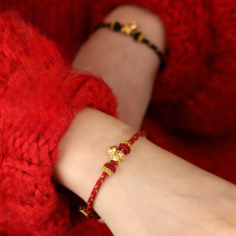 Fortune Jewel 999 Gold Year Of The Horse Braided String Rope Luck Adjustable Bracelet - Fortune Jewel