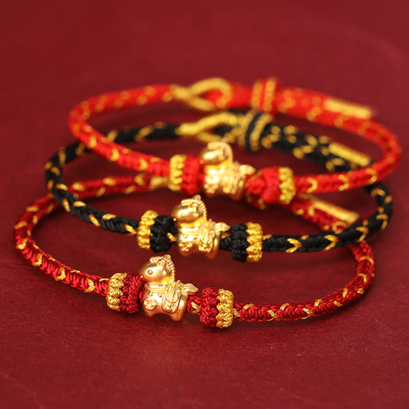 Fortune Jewel 999 Gold Year Of The Horse Braided String Rope Luck Adjustable Bracelet - Fortune Jewel