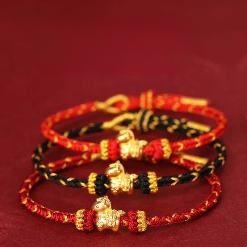 Fortune Jewel 999 Gold Year Of The Horse Braided String Rope Luck Adjustable Bracelet - Fortune Jewel
